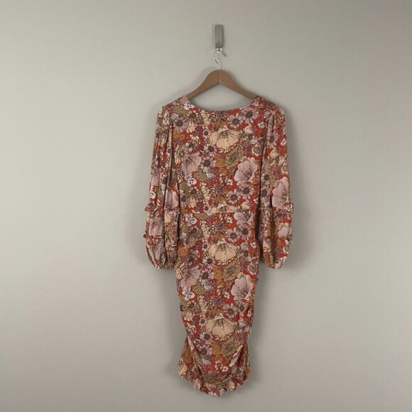Free People Under Wraps Ruched Boho Floral Mini Dress Size 12 - Picture 2 of 9